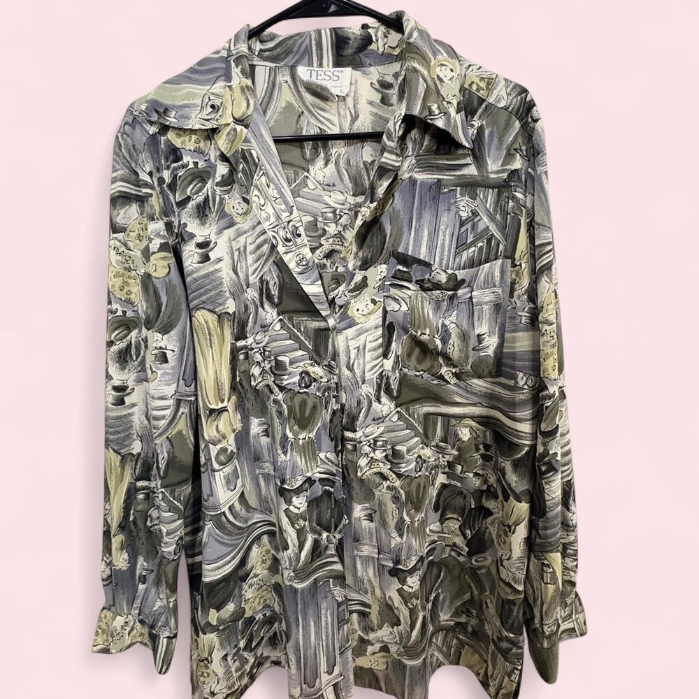 Tess Vintage Blouse Size Large 80s 90s Art Artsy Top Art Teacher